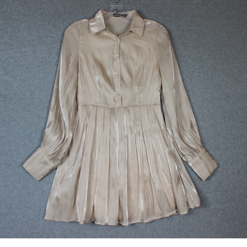 Nasty Gal Such‎ a Shirt Satin Mini Dress Tan Size 4